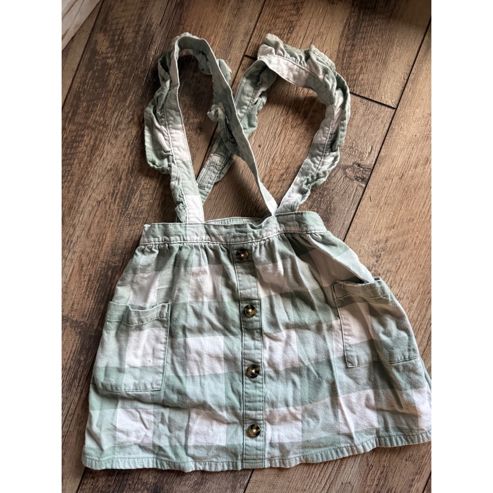 Wonder Nation Girls Sage Green White Buffalo Plaid Ruffle Strap Jumper Skirt‎ 5T